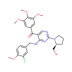 COc1ccc(CNc2nc(N3CCC[C@H]3CO)ncc2C(=O)c2cc(OC)c(OC)c(OC)c2)cc1Cl ZINC000299857837