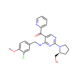 COc1ccc(CNc2nc(N3CCC[C@H]3CO)ncc2C(=O)c2ccccn2)cc1Cl ZINC000143964801