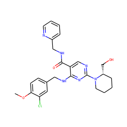 COc1ccc(CNc2nc(N3CCCC[C@H]3CO)ncc2C(=O)NCc2ccccn2)cc1Cl ZINC000299838405