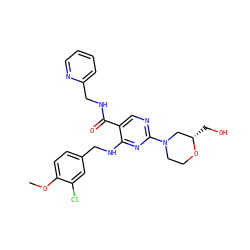 COc1ccc(CNc2nc(N3CCO[C@@H](CO)C3)ncc2C(=O)NCc2ccccn2)cc1Cl ZINC000299826349