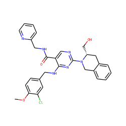 COc1ccc(CNc2nc(N3Cc4ccccc4C[C@H]3CO)ncc2C(=O)NCc2ccccn2)cc1Cl ZINC000299840786