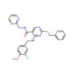 COc1ccc(CNc2nc(OCc3ccccn3)ncc2C(=O)NCc2ncccn2)cc1Cl ZINC000299836467