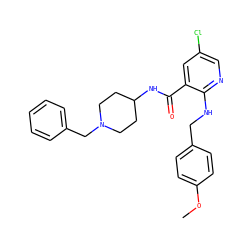 COc1ccc(CNc2ncc(Cl)cc2C(=O)NC2CCN(Cc3ccccc3)CC2)cc1 ZINC000028523677