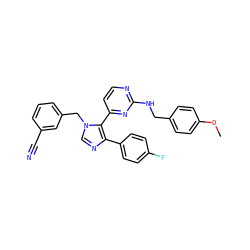 COc1ccc(CNc2nccc(-c3c(-c4ccc(F)cc4)ncn3Cc3cccc(C#N)c3)n2)cc1 ZINC000040934636