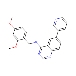 COc1ccc(CNc2ncnc3ccc(-c4cccnc4)cc23)c(OC)c1 ZINC000004258351