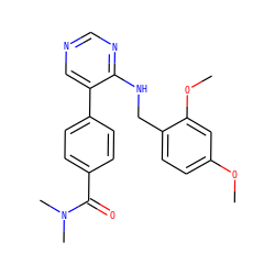 COc1ccc(CNc2ncncc2-c2ccc(C(=O)N(C)C)cc2)c(OC)c1 ZINC000004265740