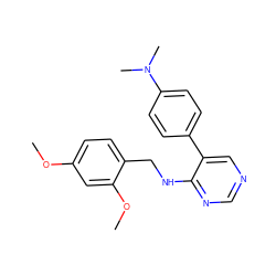 COc1ccc(CNc2ncncc2-c2ccc(N(C)C)cc2)c(OC)c1 ZINC000004258429