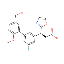 COc1ccc(CO)cc1-c1cc(F)cc([C@H](CC(=O)O)c2ncco2)c1 ZINC001772628265