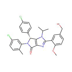 COc1ccc(CO)cc1-c1nc2c(n1C(C)C)[C@@H](c1ccc(Cl)cc1)N(c1cc(Cl)ccc1C)C2=O ZINC000169705395