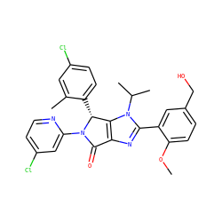 COc1ccc(CO)cc1-c1nc2c(n1C(C)C)[C@@H](c1ccc(Cl)cc1C)N(c1cc(Cl)ccn1)C2=O ZINC000169705741