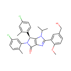 COc1ccc(CO)cc1-c1nc2c(n1C(C)C)[C@H](c1ccc(Cl)cc1C)N(c1cc(Cl)ccc1C)C2=O ZINC000169705394