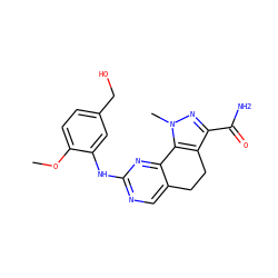 COc1ccc(CO)cc1Nc1ncc2c(n1)-c1c(c(C(N)=O)nn1C)CC2 ZINC000169687801