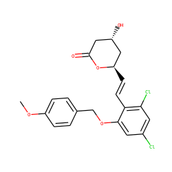 COc1ccc(COc2cc(Cl)cc(Cl)c2/C=C/[C@@H]2C[C@@H](O)CC(=O)O2)cc1 ZINC000029412237