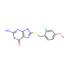 COc1ccc(CSc2nc3c(=O)[nH]c(N)nc3[nH]2)c(F)c1 ZINC000653876538