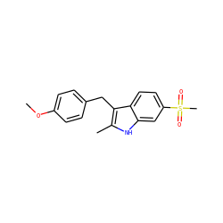 COc1ccc(Cc2c(C)[nH]c3cc(S(C)(=O)=O)ccc23)cc1 ZINC000028359219