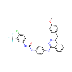 COc1ccc(Cc2nnc(Nc3ccc(NC(=O)Nc4ccc(Cl)c(C(F)(F)F)c4)cc3)c3ccccc23)cc1 ZINC000653737661