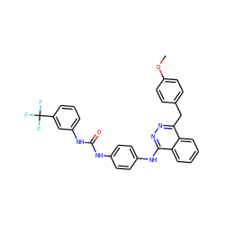 COc1ccc(Cc2nnc(Nc3ccc(NC(=O)Nc4cccc(C(F)(F)F)c4)cc3)c3ccccc23)cc1 ZINC000653737641