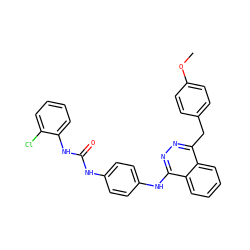 COc1ccc(Cc2nnc(Nc3ccc(NC(=O)Nc4ccccc4Cl)cc3)c3ccccc23)cc1 ZINC000653737685