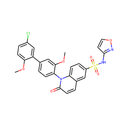 COc1ccc(Cl)cc1-c1ccc(-n2c(=O)ccc3cc(S(=O)(=O)Nc4ccon4)ccc32)c(OC)c1 ZINC001772631790