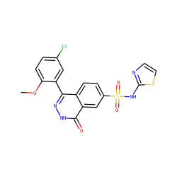 COc1ccc(Cl)cc1-c1n[nH]c(=O)c2cc(S(=O)(=O)Nc3nccs3)ccc12 ZINC000215520460