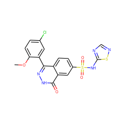 COc1ccc(Cl)cc1-c1n[nH]c(=O)c2cc(S(=O)(=O)Nc3ncns3)ccc12 ZINC000215520665