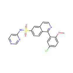 COc1ccc(Cl)cc1-c1nccc2cc(S(=O)(=O)Nc3ccncn3)ccc12 ZINC000215512849