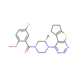 COc1ccc(Cl)cc1C(=O)N1CCN(c2ncnc3sc4c(c23)CCC4)[C@@H](C)C1 ZINC000169348414