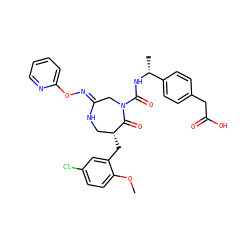 COc1ccc(Cl)cc1C[C@@H]1CN/C(=N\Oc2ccccn2)CN(C(=O)N[C@H](C)c2ccc(CC(=O)O)cc2)C1=O ZINC000169707591