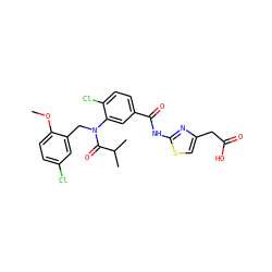 COc1ccc(Cl)cc1CN(C(=O)C(C)C)c1cc(C(=O)Nc2nc(CC(=O)O)cs2)ccc1Cl ZINC000299855038