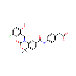 COc1ccc(Cl)cc1CN1C(=O)OC(C)(C)c2ccc(C(=O)Nc3ccc(CC(=O)O)cc3)cc21 ZINC000299854770