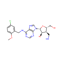 COc1ccc(Cl)cc1CNc1ncnc2c1ncn2[C@@H]1O[C@H](CO)[C@@H](CN)[C@H]1O ZINC000013686315