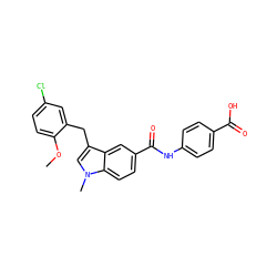 COc1ccc(Cl)cc1Cc1cn(C)c2ccc(C(=O)Nc3ccc(C(=O)O)cc3)cc12 ZINC000299860114