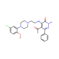 COc1ccc(Cl)cc1N1CCN(CCNc2c(C(C)=O)c(-c3ccccc3)nn(C)c2=O)CC1 ZINC000013863380