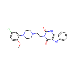 COc1ccc(Cl)cc1N1CCN(CCn2c(=O)[nH]c3c([nH]c4ccccc43)c2=O)CC1 ZINC000028604091