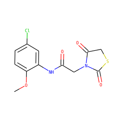 COc1ccc(Cl)cc1NC(=O)CN1C(=O)CSC1=O ZINC000004388945