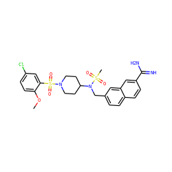 COc1ccc(Cl)cc1S(=O)(=O)N1CCC(N(Cc2ccc3ccc(C(=N)N)cc3c2)S(C)(=O)=O)CC1 ZINC000028714204
