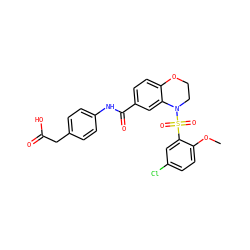 COc1ccc(Cl)cc1S(=O)(=O)N1CCOc2ccc(C(=O)Nc3ccc(CC(=O)O)cc3)cc21 ZINC000114517174