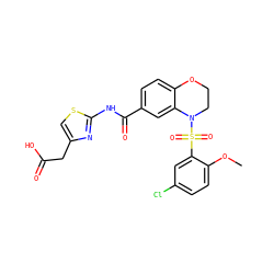 COc1ccc(Cl)cc1S(=O)(=O)N1CCOc2ccc(C(=O)Nc3nc(CC(=O)O)cs3)cc21 ZINC000114520974