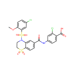 COc1ccc(Cl)cc1S(=O)(=O)N1CCS(=O)(=O)c2ccc(C(=O)Nc3ccc(C(=O)O)c(Cl)c3)cc21 ZINC000114518862