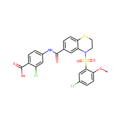 COc1ccc(Cl)cc1S(=O)(=O)N1CCSc2ccc(C(=O)Nc3ccc(C(=O)O)c(Cl)c3)cc21 ZINC000114517951