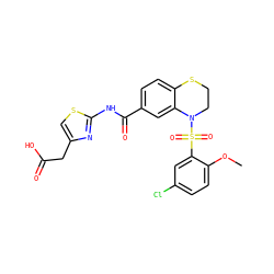 COc1ccc(Cl)cc1S(=O)(=O)N1CCSc2ccc(C(=O)Nc3nc(CC(=O)O)cs3)cc21 ZINC000114515577
