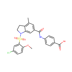 COc1ccc(Cl)cc1S(=O)(=O)N1CCc2c(C)cc(C(=O)Nc3ccc(C(=O)O)cc3)cc21 ZINC000034948593