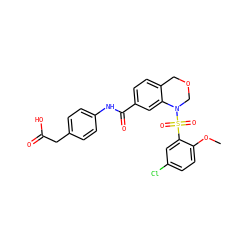 COc1ccc(Cl)cc1S(=O)(=O)N1COCc2ccc(C(=O)Nc3ccc(CC(=O)O)cc3)cc21 ZINC000114512935