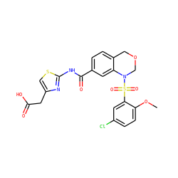 COc1ccc(Cl)cc1S(=O)(=O)N1COCc2ccc(C(=O)Nc3nc(CC(=O)O)cs3)cc21 ZINC000114517666