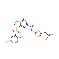 COc1ccc(Cl)cc1S(=O)(=O)N1COc2c(F)cc(C(=O)Nc3nc(CC(=O)O)cs3)cc21 ZINC000114517074