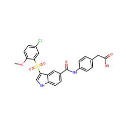 COc1ccc(Cl)cc1S(=O)(=O)c1c[nH]c2ccc(C(=O)Nc3ccc(CC(=O)O)cc3)cc12 ZINC000299860101
