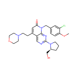 COc1ccc(Cn2c(=O)cc(CCN3CCOCC3)c3cnc(N4CCC[C@H]4CO)nc32)cc1Cl ZINC000033974366