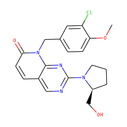 COc1ccc(Cn2c(=O)ccc3cnc(N4CCC[C@H]4CO)nc32)cc1Cl ZINC000003989513