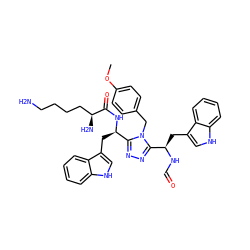 COc1ccc(Cn2c([C@@H](Cc3c[nH]c4ccccc34)NC=O)nnc2[C@@H](Cc2c[nH]c3ccccc23)NC(=O)[C@@H](N)CCCCN)cc1 ZINC000653848916