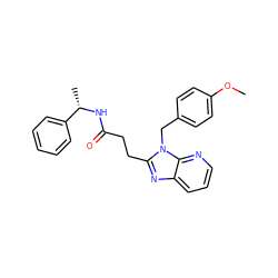COc1ccc(Cn2c(CCC(=O)N[C@@H](C)c3ccccc3)nc3cccnc32)cc1 ZINC001772631245